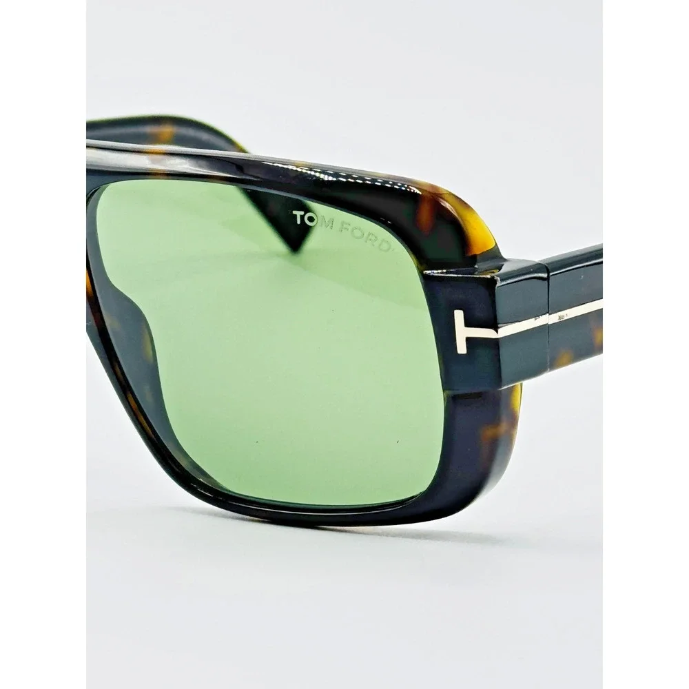 Tom Ford Sunglasses Turner FT1101 52N Dark Havana Square Frame Green Lens 58mm
